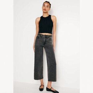 Good American Good Waist Cropped Palazzo Jeans in Charcoal Black Size 15 Plus